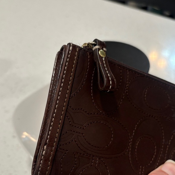 Coach Dark Brown Embossed Signature Leather Wallet with Gold Snap - Picture 13 of 13